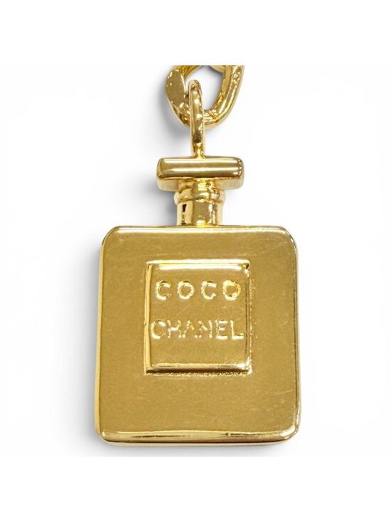 Chanel Logo Perfume Bottle Charm Double Chain Belt 81 Gold Gorgeous